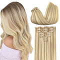 GOO GOO Clip in Hair Extensions Real Human Hair, Remy Human Hair Extensions Clip ins for Women, Natural Human Hair, 16inch 110g 7Pcs, 18A/613A Dark Blonde Highlighted Bleach Blonde
