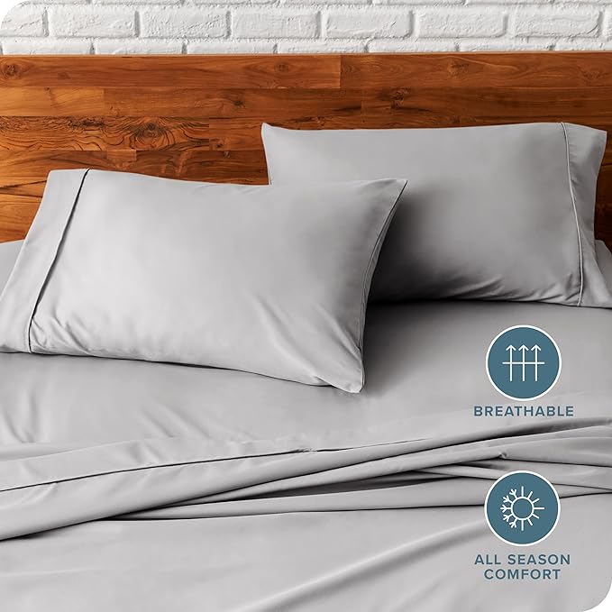 Bare Home Microfiber Pillow Cases - King Size Set of 2 - Cooling Pillowcases - Double Brushed - Light Grey Pillowcases 2 Pack - Easy Care (King Pillowcase Set of 2, Light Grey)
