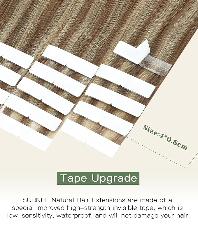 SURNEL Injected Seamless Tape in Hair Extensions 14 Inch Golden Brown to Caramel Blonde Seamless Remy Invisible Tape in Extensions 20 Pcs 30g(#102727,14)