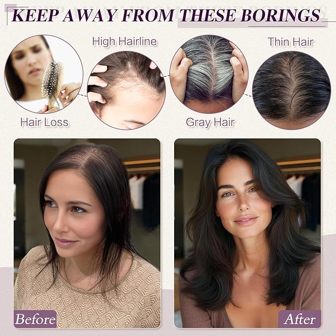 RUWISS Hair Toppers for Women Real Human Hair Lightweight Clip in Hair Piece for Thinning Hair Fluffy Straight Hair Topper without Bangs, Dark Brown