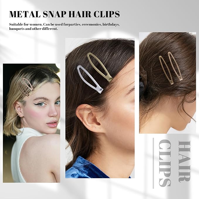 16 PCS Snap Hair Clips Metal Barrettes for Women Non Slip Barrettes for Thick and Thin Fine Hair,Silver Gold Brown Rose Gold,2.36 x 0.43 Inches.