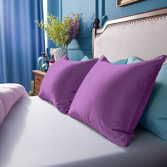 NTBAY Zippered Satin Pillow Cases for Hair and Skin, Luxury Standard Hidden Zipper Pillowcases Set of 2, 20x26 Inches, Purple