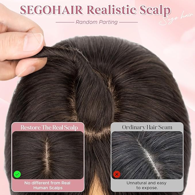 Real Human Hair Toppers for Women 3.54"*4.72" Silky Base 150% Density With Bangs Adjustable Parting Clip-In Topper Hairpieces for Women with Thinning Hair 14 Inches Natural Black