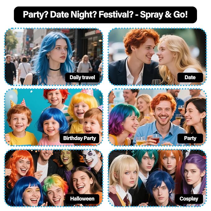 Temporary Hair Color Spray For Kids Women Men, Temporary Hair Dye Washable Hair Color Wax Non-Sticky For Cosplay Party DIY, Christmas Party, Halloween Crazy Hair Day(Blue, 4.06 oz)