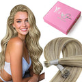 YoungSee Nano Ring Hair Extensions Human Hair Brown Highlight Blonde Nano Hair Extensions Real Human Hair Light Brown and Platinum Blonde Cold Fusion Hair Extension 18inch 50s 50g