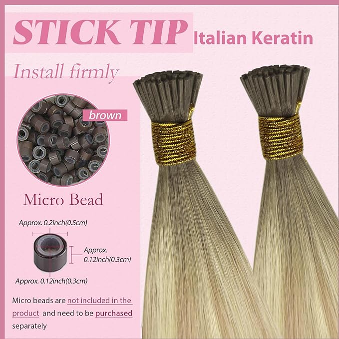 YoungSee I Tip Hair Extensions Ombre I Tips Hair Extensions Real Human Hair Ombre Ash Blonde to Platinum Blonde Itips Human Hair Extension 16In 80s 50g Balayage Tip Hair Extension for All Styles