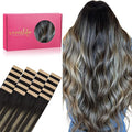 WENNALIFE Tape in Hair Extensions Human Hair, 20pcs 50g 16 inch Natural Black to Light Blonde Remy Hair Extensions Straight Human Hair Tape in Extensions Skin Weft Tape Extensions Human Hair