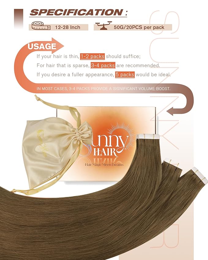 Sunny Hair Tape in Hair Extensions Real Human Hair Invisible Remy Hair Extensions Tape ins for Women Light Brown 16 inch 20Pcs