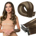 Full Shine Virgin Tape in Human Hair Extensions Balayage 4 Medium Brown Fading to 27 Honey Blonde and 4 Injection Natural Tape in Extensions Human Hair 20Inch Straight Real Human Hair 20Gram 10Pcs