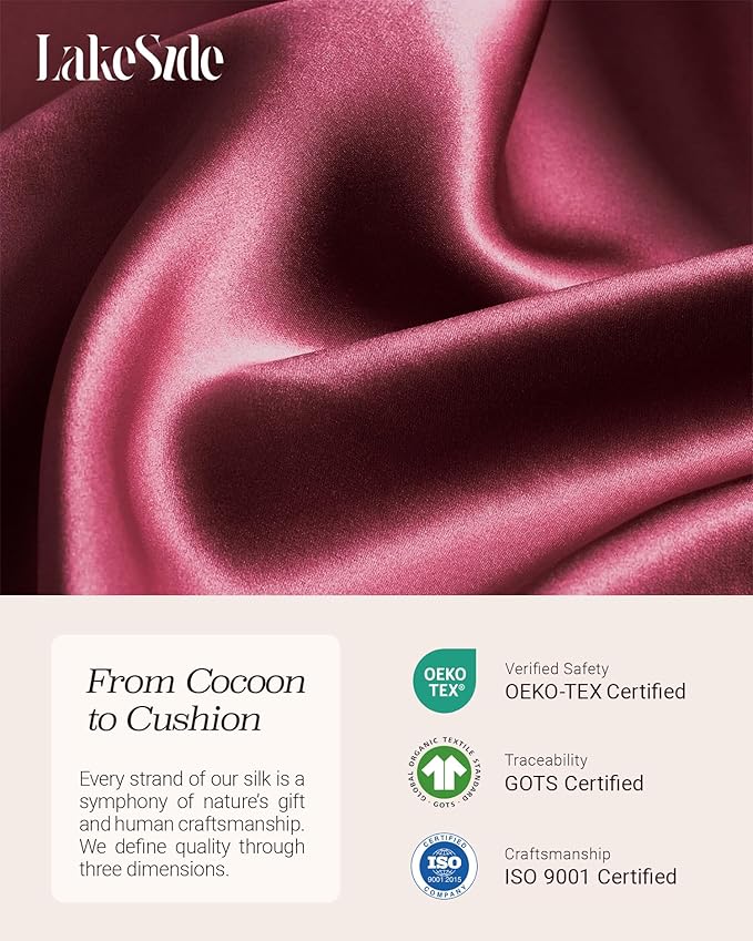 Oriental Lakeside® 100% Pure 22 Momme Mulberry Silk Pillowcase with Hidden Zipper - Nighttime Skincare & Hair Care Hydrating Pillow Cover