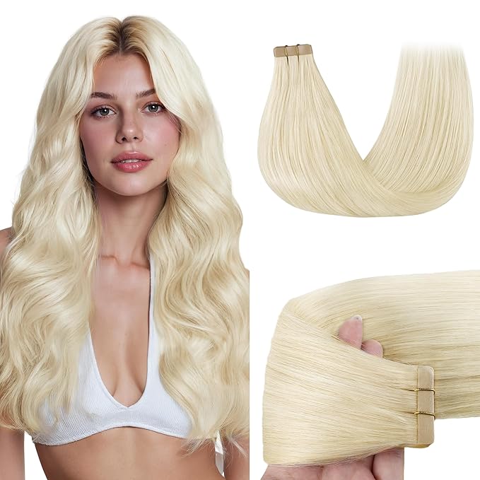 GOO GOO Tape in Hair Extensions Human Hair, 1000 Pure Platinum Blonde, 22inch 50g 20pcs, Skin Weft Seamless Invisible, Silky Straight with Thick Ends, Remy Human Hair