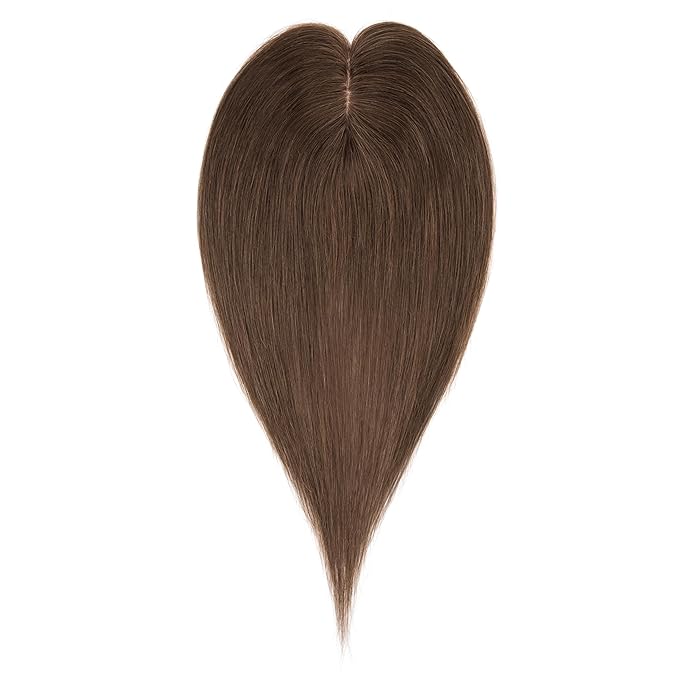 Hairro Human Hair Toppers Free Parted, 3.5x4.7" Base Hand-wovened 100% Real Hairpieces, with Invisible Clips-in for Women, for High Hairline/Adding Volume on Top, 12 Inch Dark Brown