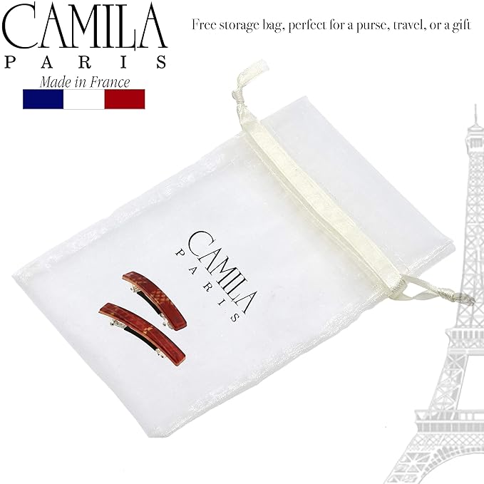 Camila Paris CP3031 French Hair Barrette Clip for Girls, Set of 2 Red Rubberized Metal Clasp Strong Hold Grip Hair Clips for Women, No Slip Durable Styling Girls Hair Accessories, Made in France