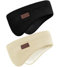 Winter Ear Warmer Headband for Men Women Double-Layer Knit Ear Muffs Cover with Fuzzy Lining for Running and Cycling (Black, Beige, One Size)