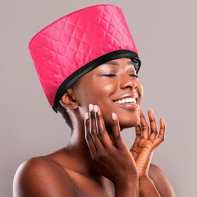 Heat Cap for Deep Conditioning, Ingeware Thermal Cap for Hair Steamer Cap for Natural Hair Portable Electric Heat Hair Spa Cap for Home Use Pattern (Rose Red)