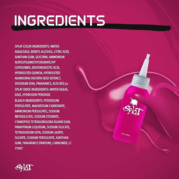 Splat Pink Fetish Semi Permanent Hair Dye Kit with Bleach, 1 Application, Includes Pink Hair Dye, Oxide & Bleach Powder, Vegan & Cruelty Free Hair Color