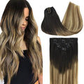 GOO GOO Clip in Hair Extensions Real Human Hair, Remy Human Hair Extensions Clip ins for Women, Natural Human Hair, 18inch 120g 7Pcs, 2/6/18 Balayage Brown to Dirty Blonde