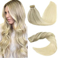 GOO GOO Tape in Hair Extensions Human Hair, 17/22/60 Ash Blonde to Golden Blonde and Platinum Blonde, 18inch 50g 20pcs, Skin Weft Seamless Invisible, Silky Straight with Thick Ends, Remy Human Hair