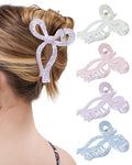 Mesovor 4 Pack Elegant Bow Hair Claw Clips, Nonslip 4.3" Large Hair Grip Hairclips for Thin and Thick | Acrylic Hair Strong Hold Hair Jaw Clamps (Mermaid Crack Colorful)