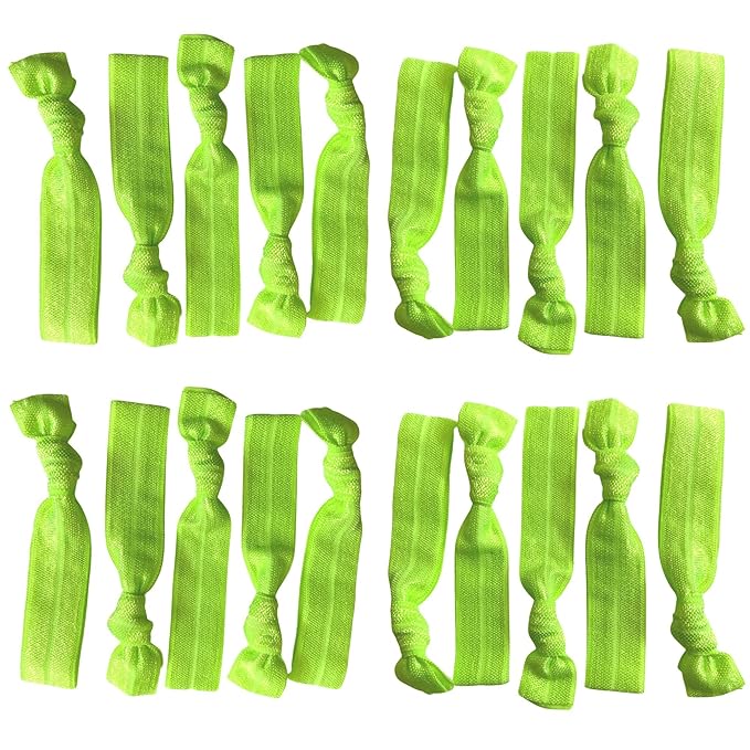 Kenz Laurenz Hair Ties Ponytail Holder Set No Crease Ribbon Bands - 20 Count - Neon Green