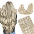 GOO GOO Clip in Hair Extensions Real Human Hair, Remy Human Hair Extensions Clip ins for Women, Natural Human Hair, 14inch 130g 9Pcs, 17A/60A Ash Blonde Highlighted Platinum Blonde