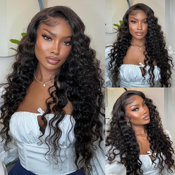 MEIMEI 13x6 Loose Wave HD Lace Front Wigs Human Hair 200 Density 100% Real Human Hair 15A Loose Deep Wave Wig Human Hair Pre Plucked, No Synthetic Blend No Tangle No Shedding Triple Lifespan 3X