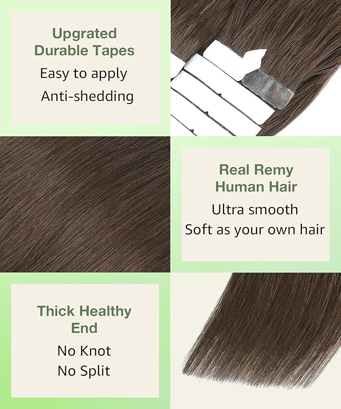 SURNEL Tape in Extensions Human Hair 22 inch #4 Chocolate Brown Tape in Hair Extensions 20 pcs 50g(#4-22)