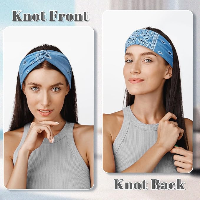 6-Piece Cute Headbands for Women, Stretchy Non Slip Thick Headband for Women’s Hair, Soft Elastic Head Bands for Yoga Running Sport Workout (Boho Style)