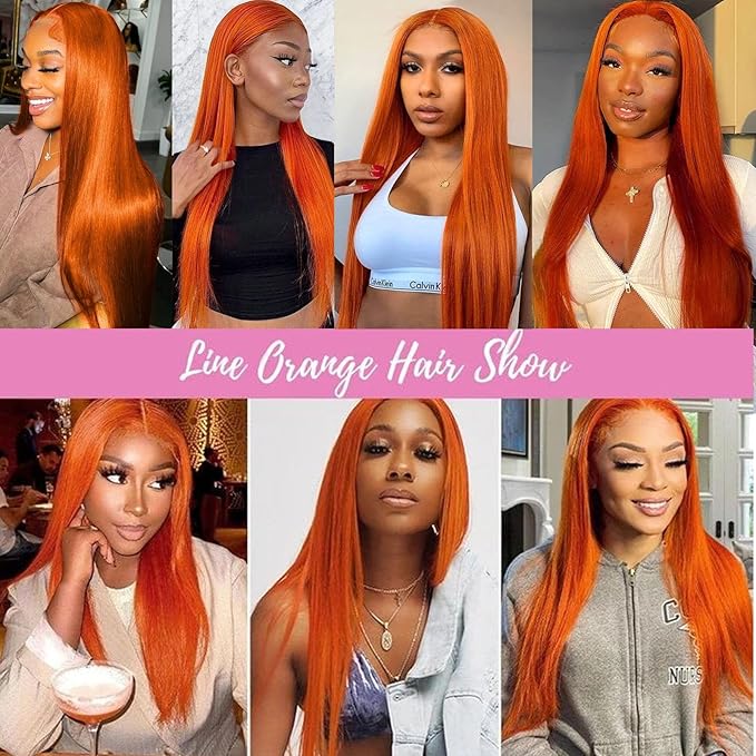 Ginger Wig Human Hair 13x4 Straight Ginger Orange Lace Front Wigs Human Hair HD Transparent Lace Frontal 350 Colored Wig Pre Plucked 180% Density 28inch