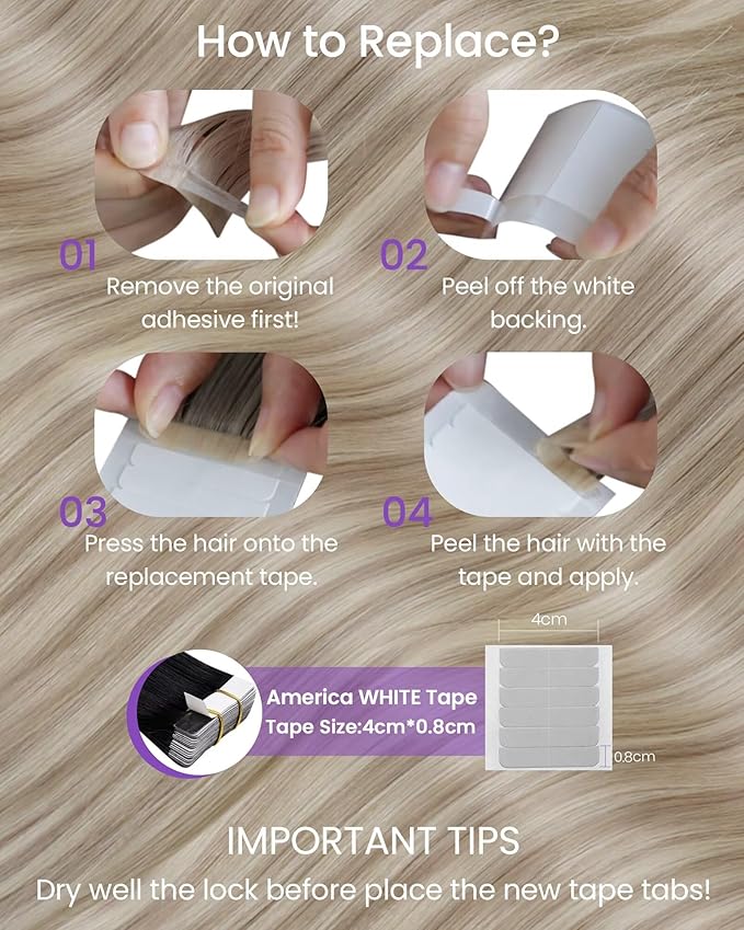 LaaVoo Tape in Hair Extensions Human Hair Blonde Tape in Extensions Human Hair Bleach Blonde Highlights with Ash Blonde50G 20Pcs 22Inch