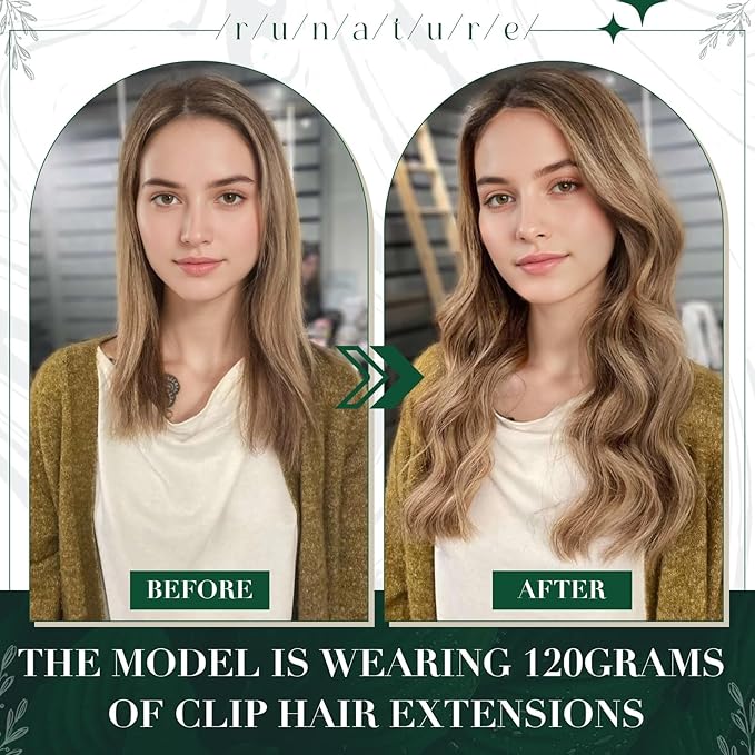 RUNATURE Human Hair Clip in Extensions, Real Hair Extensions Clip Ins, Straight Clip in Hair Extensions, Add Hair Volume, Full Ends, 12 Inch 50g 3pcs #10P16 Caramel Blonde Highlights