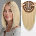 Large MONO Top Hair Toppers for Women Remy Human Hair 14 Inch 6"x7" Big Base Partial wig Cover Thinning Hair or Loss No Bangs Natural Wiglets(Light Blonde Mixed Brown)
