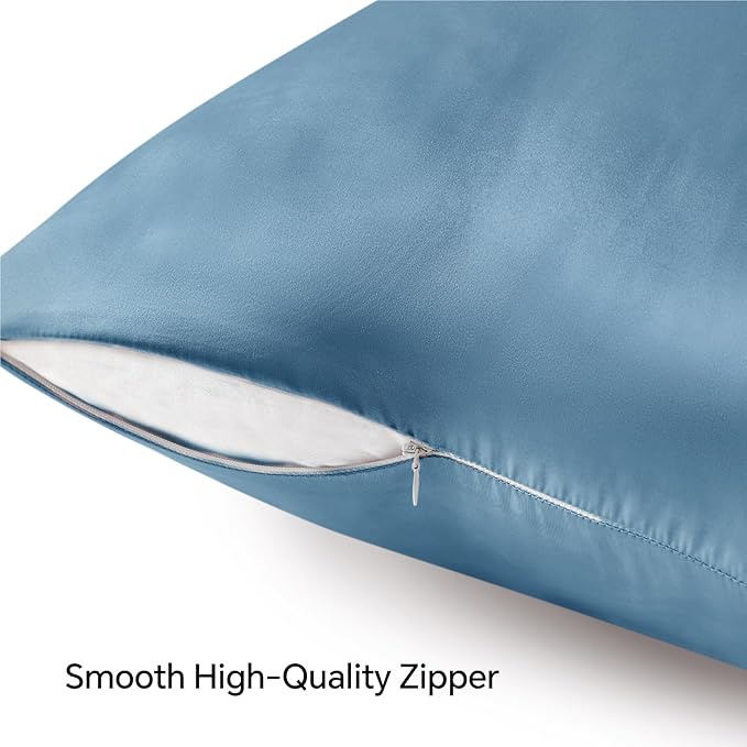 BEDELITE Satin Pillowcase with Zipper, Airy Blue King Size Pillow Cases Set of 2, Super Soft and Cooling Similar to Silk Pillow Cases, Gift for Women Men(20x36 Inches)