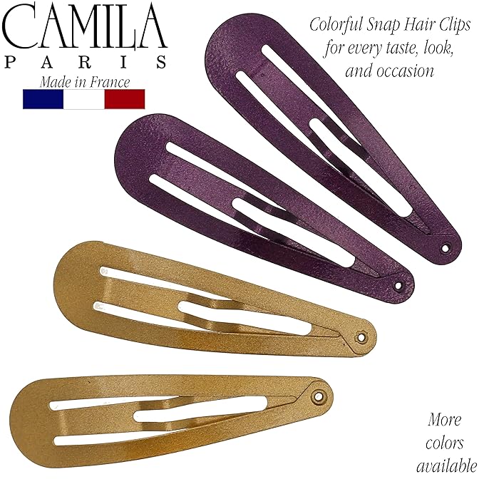 Camila Paris CP1330E French Hair Barrettes Clips, Snap Hair Slides Clic Clac for Women, Styling Girls Side Slide-in Metal Snap Pin Hair Accessories for Women. Strong Hold, No Slip Grip, Made in France