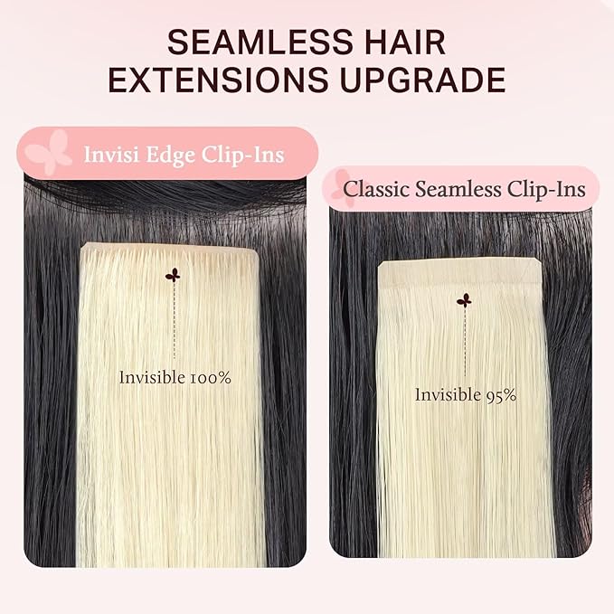 DOORES Clip in Hair Extensions Set 22 Inch 150g, 4pcs Invisi Edge Clip ins and 3pcs Classic Seamless Clip ins, Injected Virgin Real Human Hair Extensions Natural Invisible Straight, #60A