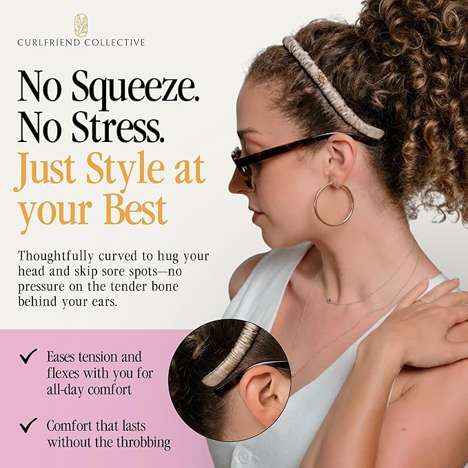 Curlfriend Collective Gray Daze Comfort Curve Headband – Luxe 100% Mulberry Silk, Elegant Wide Hair Accessory for Women - No-Slip, No Headache, Gentle on Hair, Chic Design for Curly & Textured Hair
