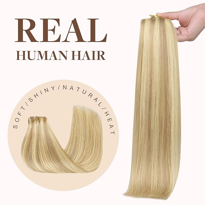 GOO GOO Clip in Hair Extensions Real Human Hair, Remy Human Hair Extensions Clip ins for Women, Natural Human Hair, 22inch 160g 7Pcs, #18D/22F Dirty Blonde Highlights