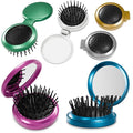 Mini Hair Brush Set of 6 - Foldable Travel Brushes for Hair in Assorted Colors – Lightweight and Portable Travel Brush for Women with Mirror for Quick Touch-Ups