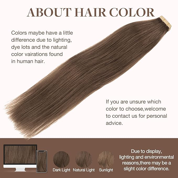 GOO GOO Tape in Hair Extensions Human Hair, 5 Light Ash Brown, 22inch 100g 40pcs, Skin Weft Seamless Invisible, Silky Straight with Thick Ends, Remy Human Hair