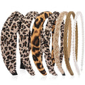 VELSCRUN Headbands for Women 7 Pcs Different Leopard Color Knotted Solid Pearl Head Bands Non Slip Hair Band Stuff for Teen Girls Womens Trendy Fashion Diademas Para Mujer Hair Accessories