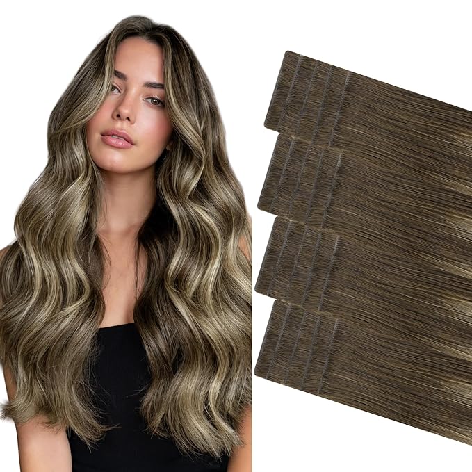 GOO GOO Invisi Edge Tape in Hair Extensions Human Hair, 4/26/4 Balayage Chocolate Brown to Honey Blonde, 20pcs 16inch 50g, Virgin Remy Hair, Seamless Injected Tape, Natural Look