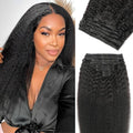 Kinky Straight Clip in Hair Extensions Human Hair Clip in Extensions 110g Clip Ins for Black Women 8Pcs/Pack Double Weft Full Head Natural Black Hair Extensions Human Hair（16Inch）