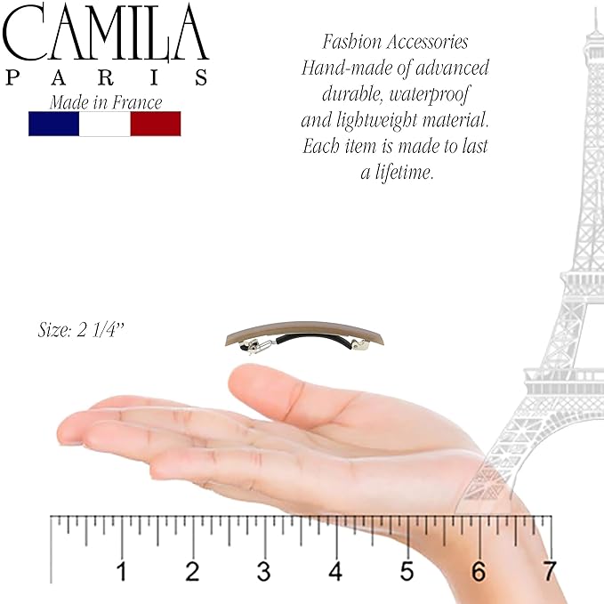 Camila Paris CP3074 French Hair Barrette Clip for Girls, Set of 2 Beige Rubberized Metal Clasp Strong Hold Grip Hair Clips for Women, No Slip Durable Styling Girls Hair Accessories, Made in France