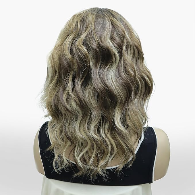 IMSTYLE Vibe Brown Blonde Lace Front Wigs Short Bob Wavy Wigs Synthetic Hair Wig Free Part with Natural Hairline Shoulder Length for Women (Vibe Brown Blonde)