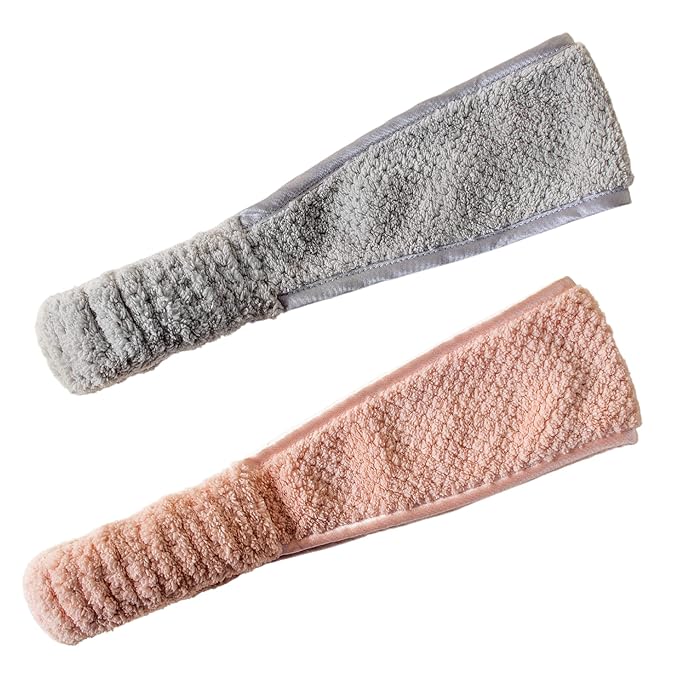 VOLO Spa Headband for Women | Hair Band for Makeup, Washing Face, Skincare, Shower & More | Ultra-Soft, Absorbent, Stretchy | Fits All Head Sizes | Microfiber | Luna Gray & Cloud Pink 2PK