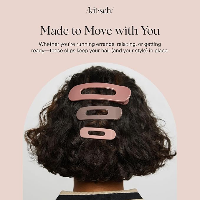 Kitsch Flat Claw Clips for Women - Strong Grip, Comfortable Design | Durable Plastic, Glossy Finish | Lay Down Claw Clip | For All Hair Types | Ideal Gifts for Women - Terracotta, 3pcs