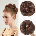 Large Messy Bun Hair Piece Curly Synthetic Extensions Scrunchies Fake Chignon Updo Hairpieces for Women Light Golden Brown