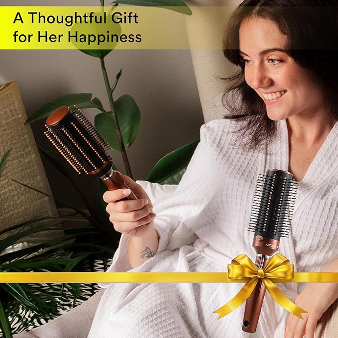 Self Cleaning Brushes for Women - Roller Retractable Detangler Round Brush for Blow Out Travel Brown Christmas Gifts for Womens