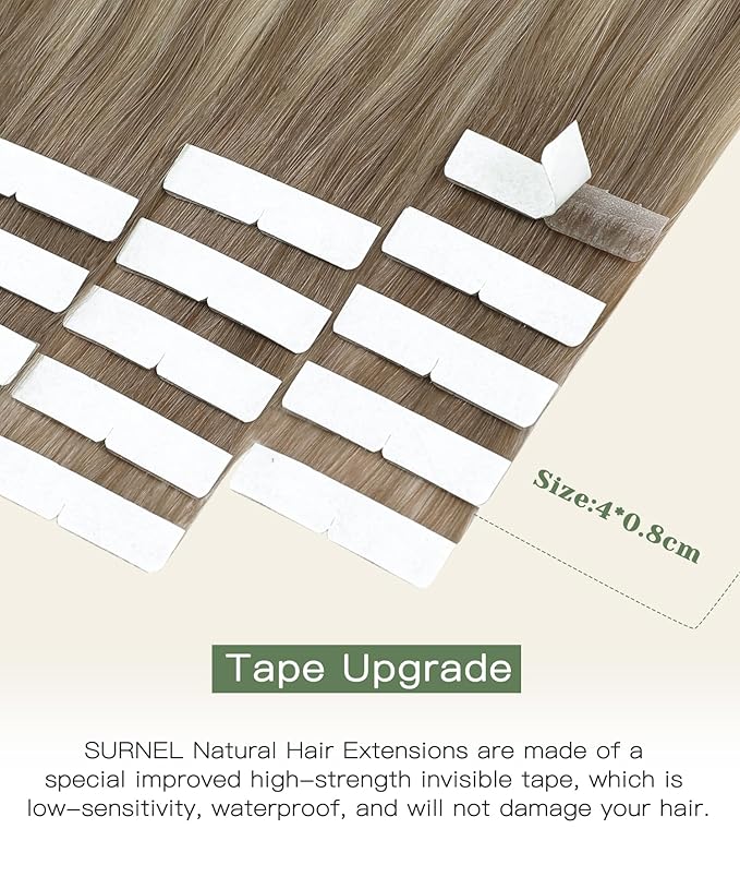 SURNEL Injection Tape in Hair Extensions Human Hair 18Inch Ash Brown to Platinum Blonde Invisible Tape in Extensions 20 Pcs 40g(#860,18)