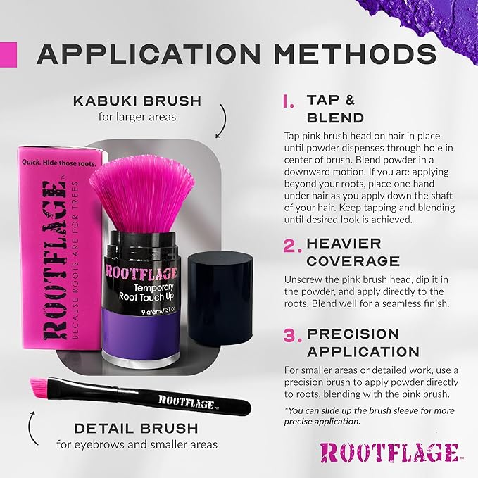 Temporary Hair Color, Fun Colored Hair Powder - Temporary Hair Dye, Root Concealer, Hair Texturizer, Kabuki Applicator with Detail Brush Included (Purple Reign)